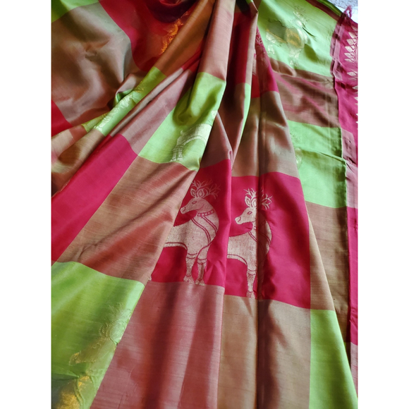 Women Pure Silk Designer Kanjivaram Saree Handloom Party Festive Wedding - Picture 10 of 16